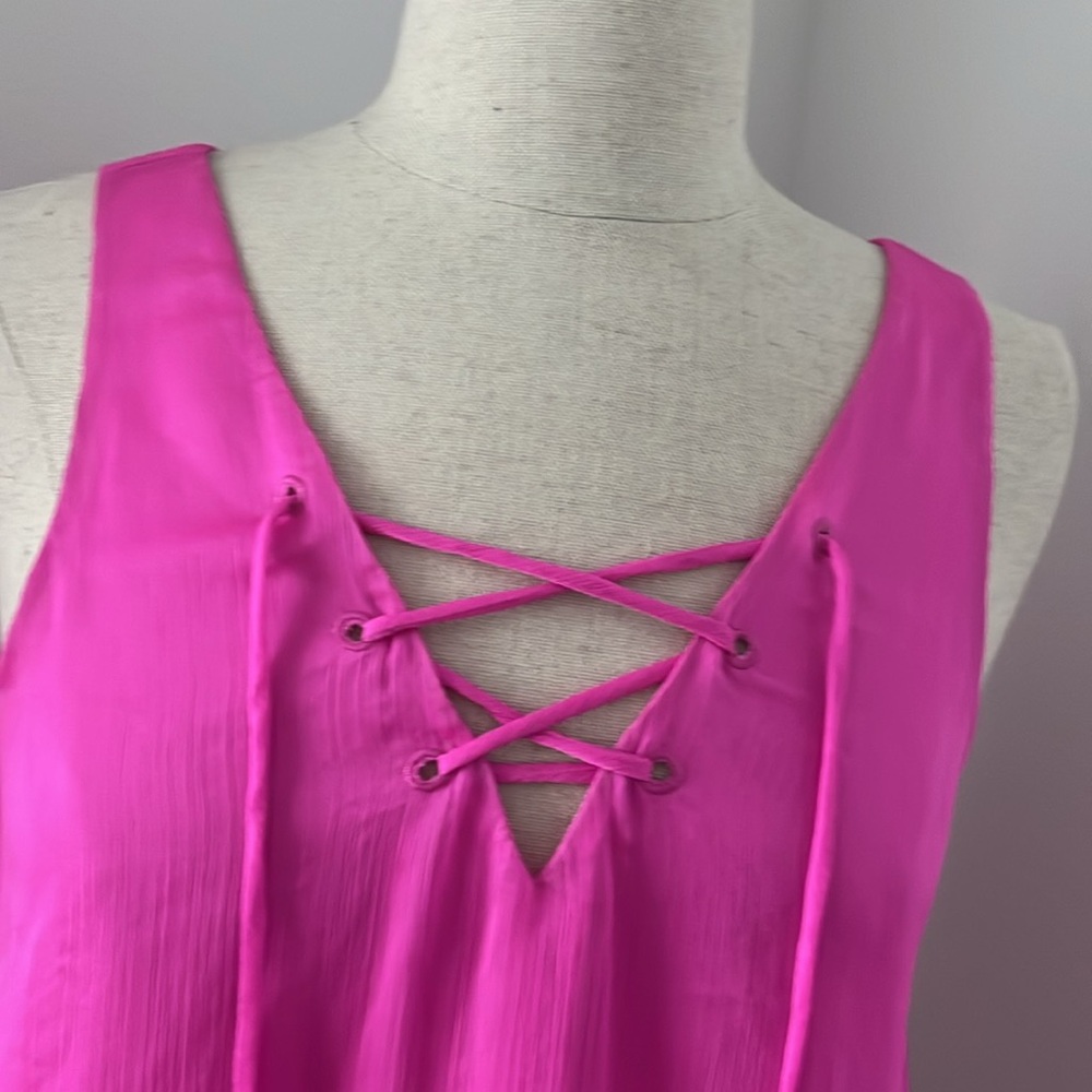 Rachel Roy women double V neck lace up front sleeveless tank top